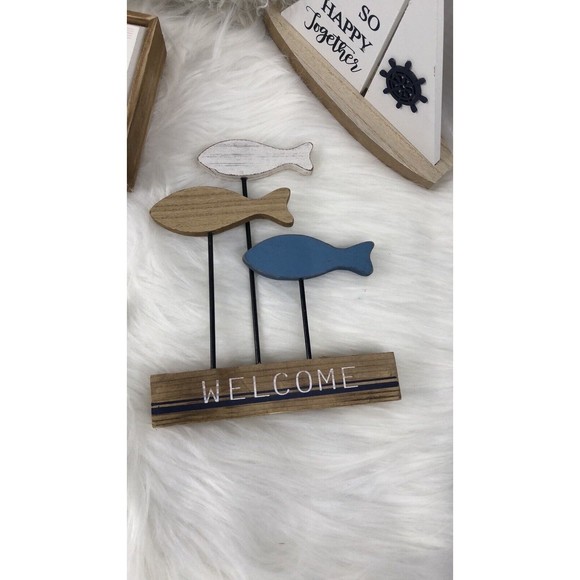 NEW - 5 set Decor Home Wood Sea, Beach, Fish, Decor Tabletop Home Office - Picture 7 of 13